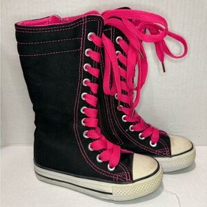 Kids Black and Pink High-Top Sneakers